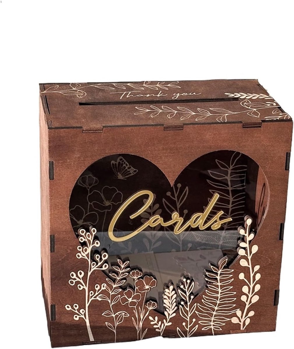 Bruiloft Card Box - Houten Kaartendoos - Feestelijke Kaarten Verzamelen - Hartvormig Met Venster