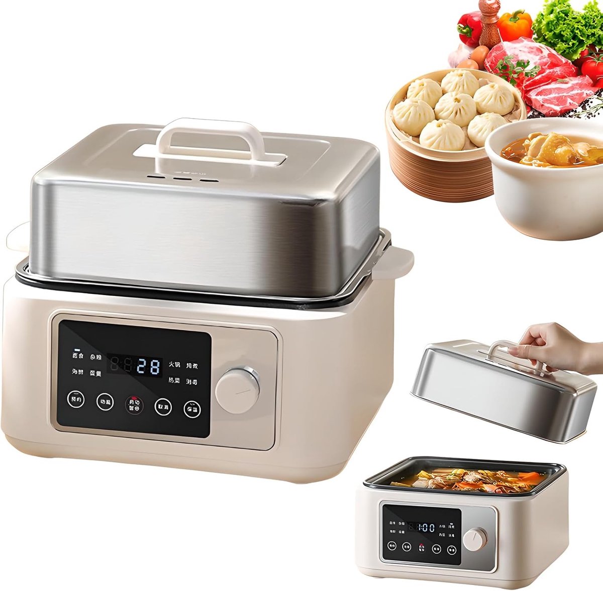 Elektrische Voedselstomer Groentestomer Keuken Gezond Koken Touchscreen Bediening 24 Uurs Timer Zilver