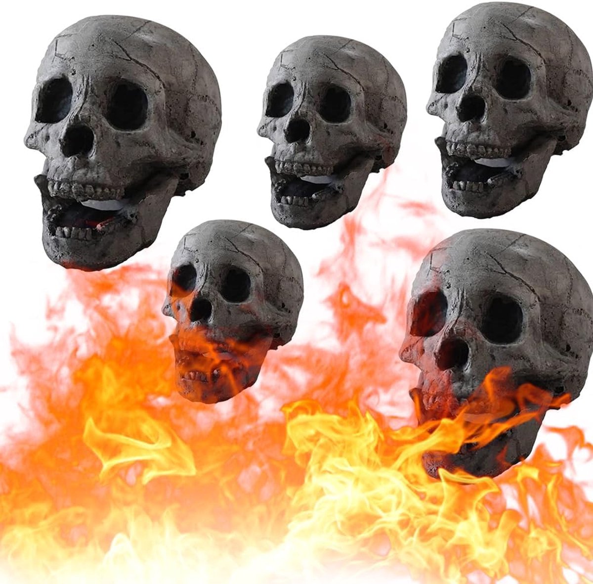 Vuurkorf Schedels - Griezelige Decoratie - Sfeervol Haardvuur - Hittebestendig Keramiek - 5 Stuks - Zwart