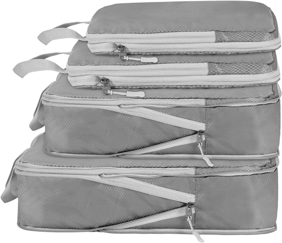 Reis Opbergzakken - Kleding Opbergers - Bagage Organiseren - Efficiënte Compressie - Set van 4 - Grijs