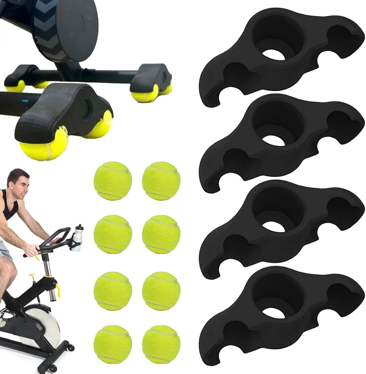Fietstrainer Accessoires - Indoor Fietsen - Stabiliteit Verbeteren - Drukvoet Adapter Set - 8 Tennisballen - Zwart