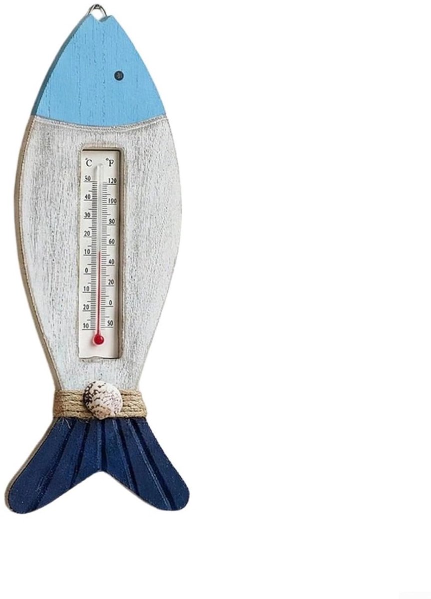 Houten Vis Thermometer - Wandthermometer Hout - Kamer Temperatuur - Zeilboot Decoratie - 30 cm - Houtkleur