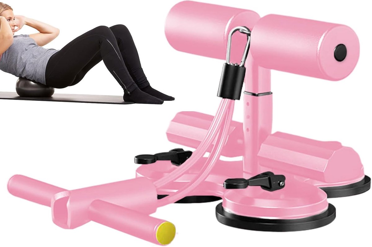 Sit Up Bar - Buikspier Trainer - Thuis Fitness - Dubbele Zuigbeker - Tot 325 kg - Roze