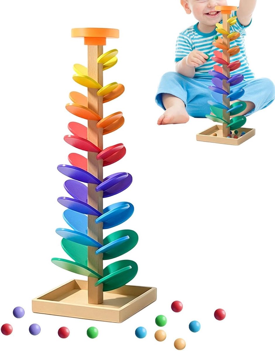 Houten Knikkerbaan - Muziekboom Speelgoed - Educatief Spel - Multisensorische Geluiden - 30 x 375 cm - Multicolor