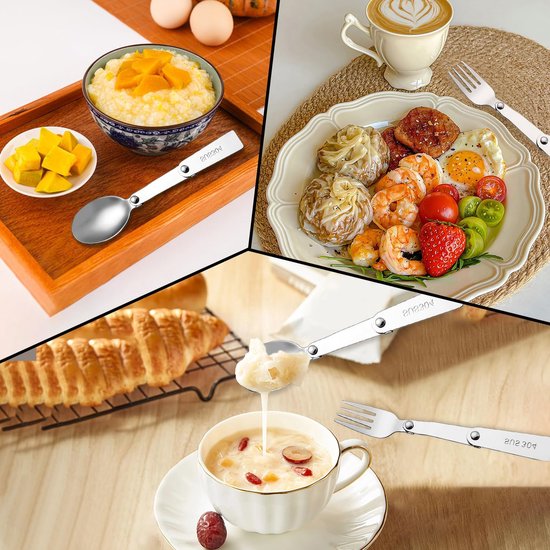 Folding Stainless Steel Spoon and Fork Set for Outdoor Picnic, Travel, Camping - 2 Pcs — afbeelding 5