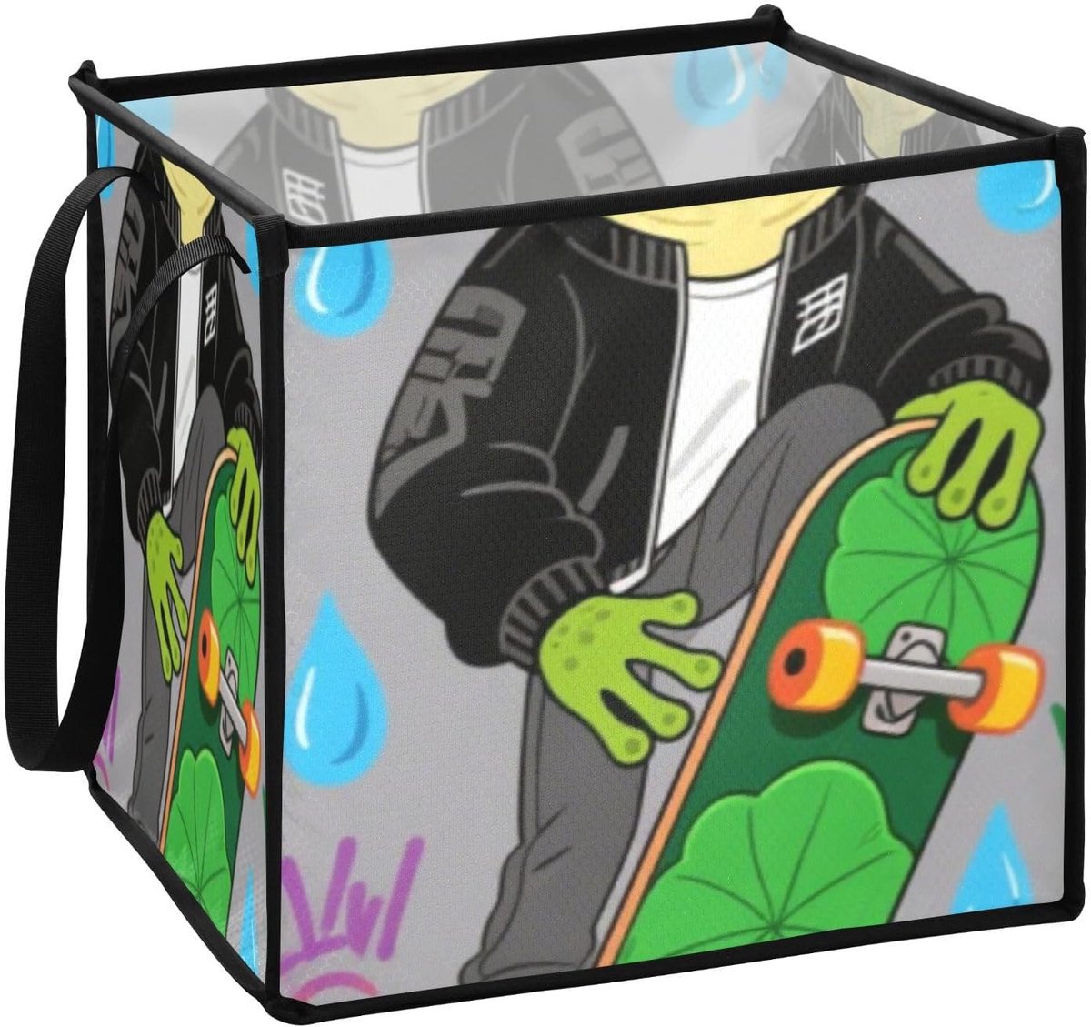 Inklapbare Opbergmand Opbergbak Thuis Organiseren Stevig Leren Handvat 27x27x27 cm Skateboard Graffiti