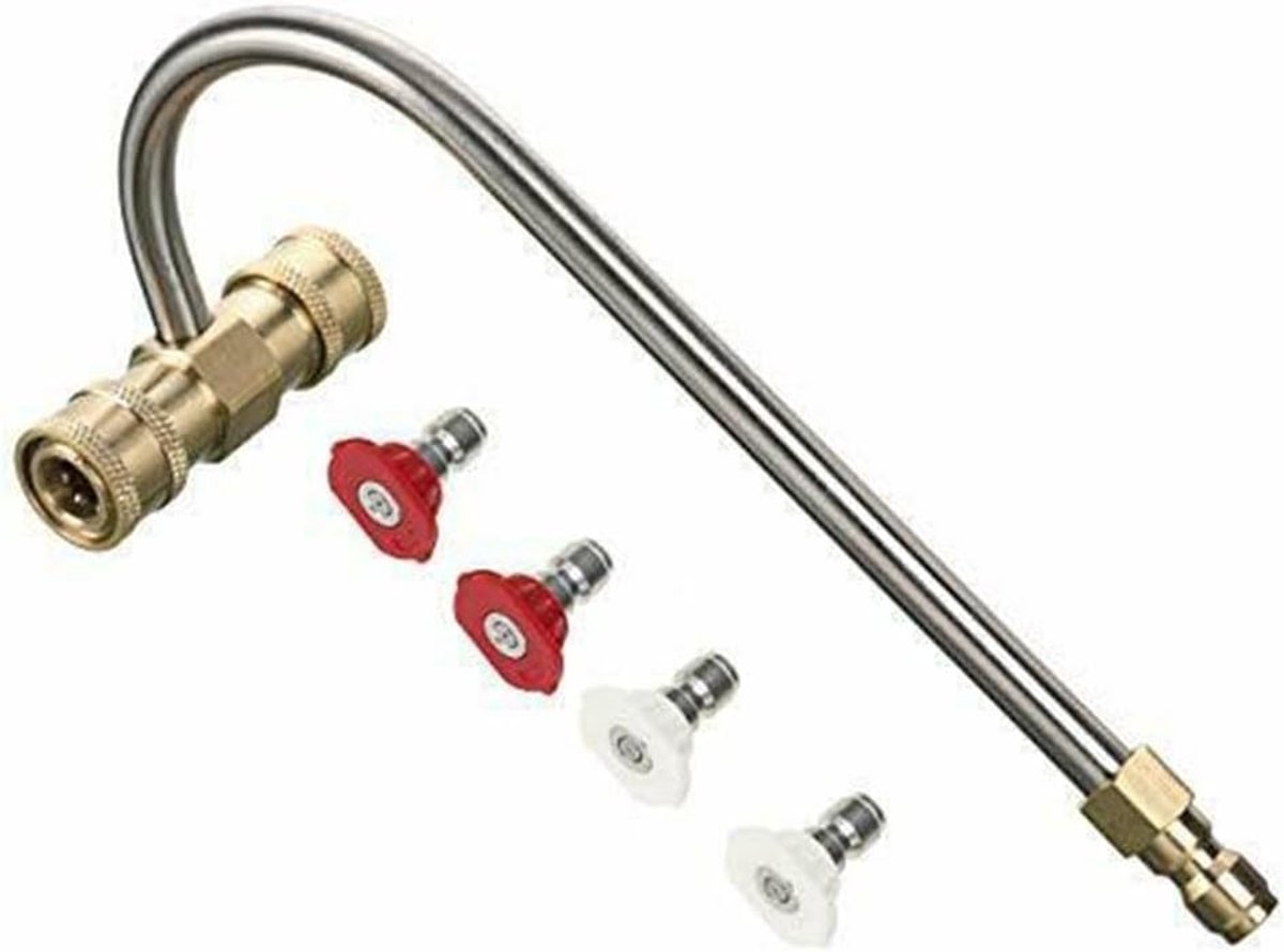 Hogedruk reiniger opzetstuk - Dakgoot reiniger - Dakgoten schoonmaken - Met turbostralen - 20 cm lengte - Zilverkleurig
