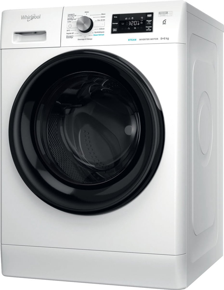 Whirlpool PFFWDB 864349 BV FR Was-droogcombinatie Vrijstaand Voorbelading Wit D