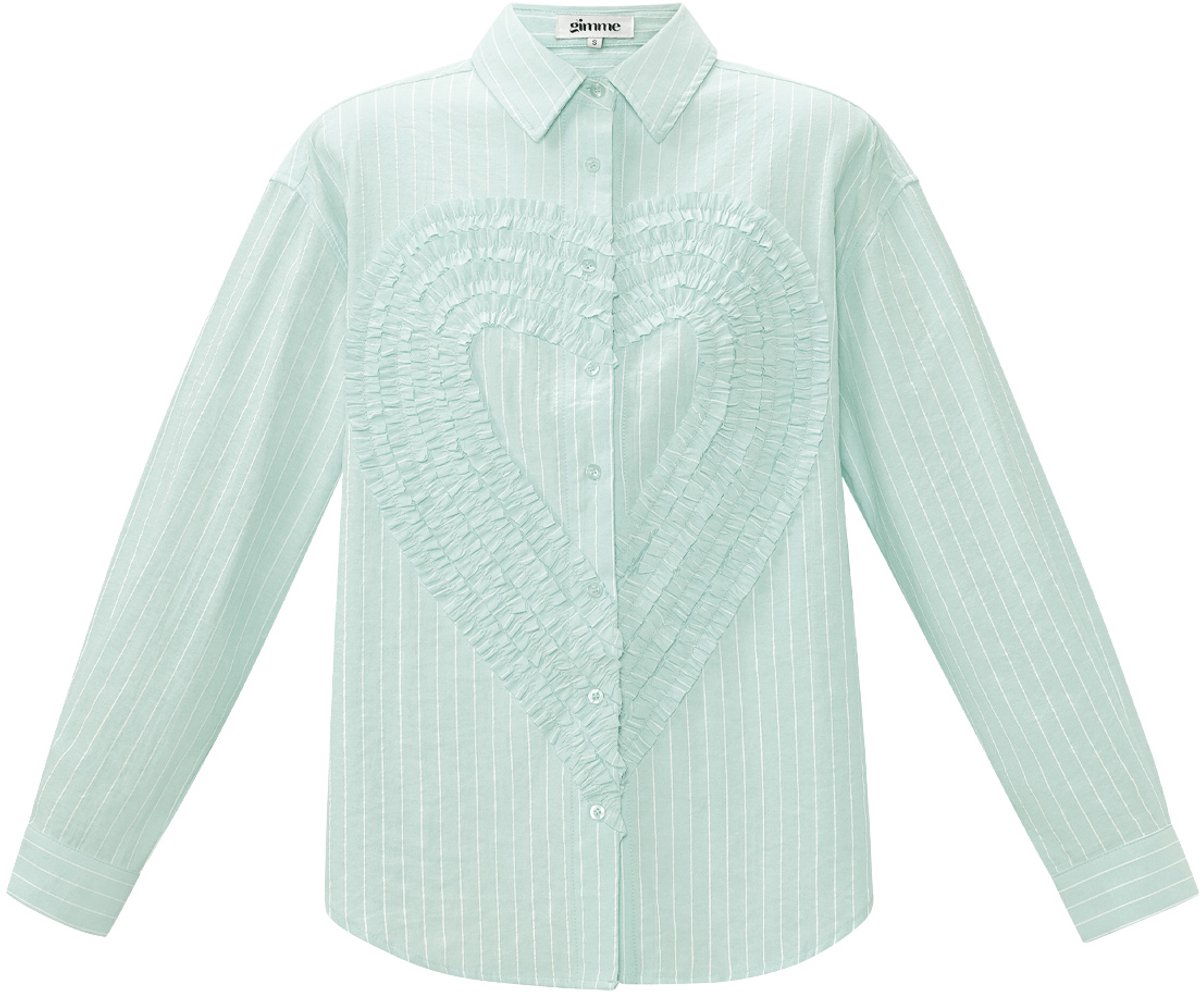Eelegant Cotton Woven Damesoverhemd met Hartvormig Ruffledetail - Groen - Maat L