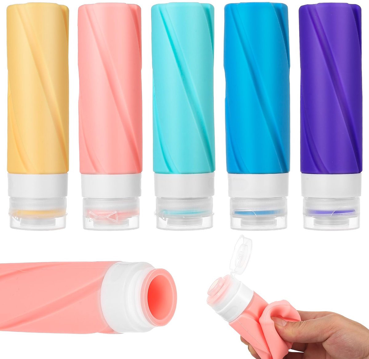 Siliconen Reisflesjes Set - 5 Stuks - 100 ml - Lekvrij & Herbruikbaar - Inclusief Toilettas - Voor Shampoo, Lotion, Vloeistoffen & Handbagage