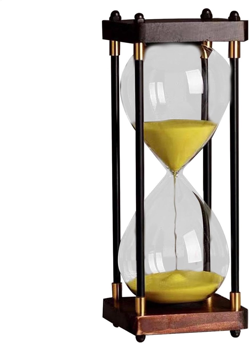 Vintage Zandloper - Zandtimer Hout - Tijd Management - Elegant Houten Frame - 25 cm Hoog - Geel