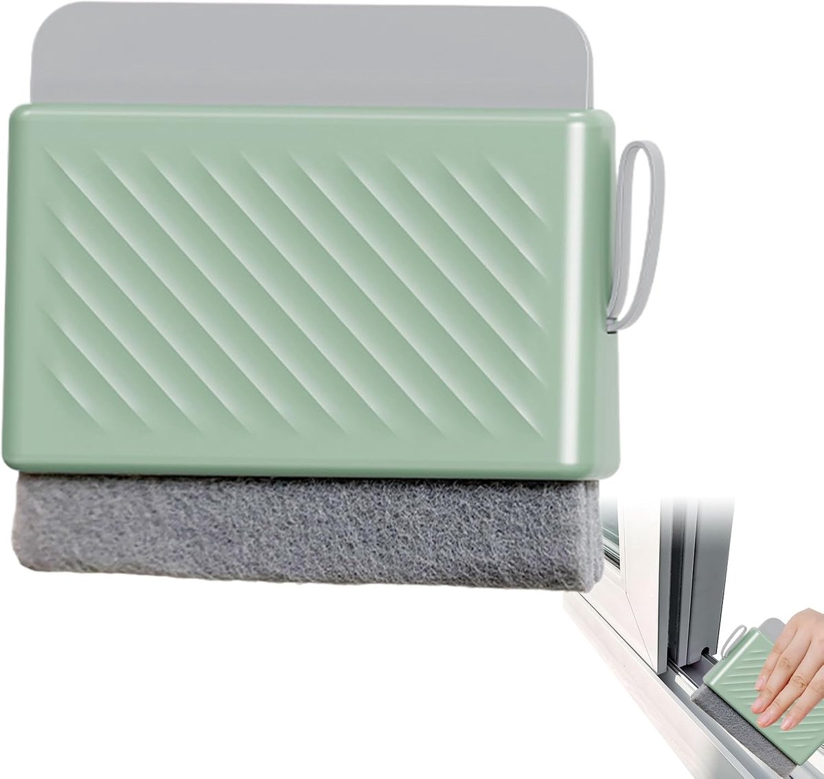 Raamtrekker Douchedeur - Schoonmaakgereedschap Spiegel - Glas Reinigen - Veelzijdige Borstelkop - 14x12.4x2.3cm - Groen