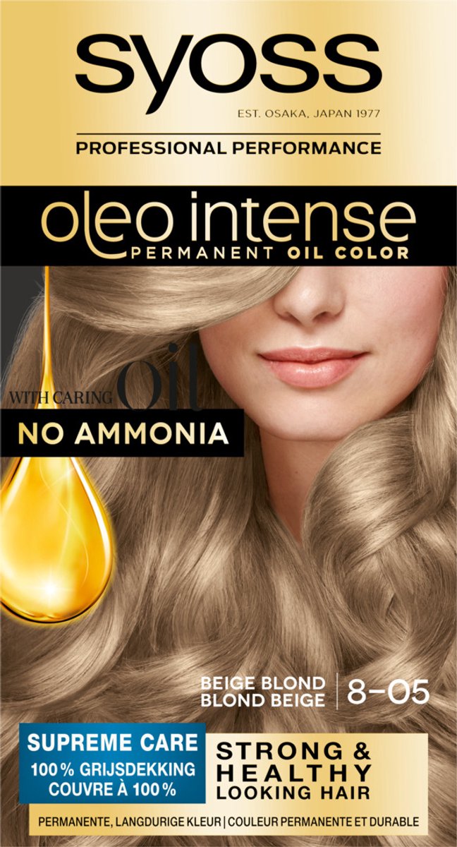 Bol.com Syoss Oleo Intense 8-05 Haarverf - Beige Blond - Permanente Haarkleuring - Ammoniakvrij - Met Voedende Oliën - 100% Grij... aanbieding