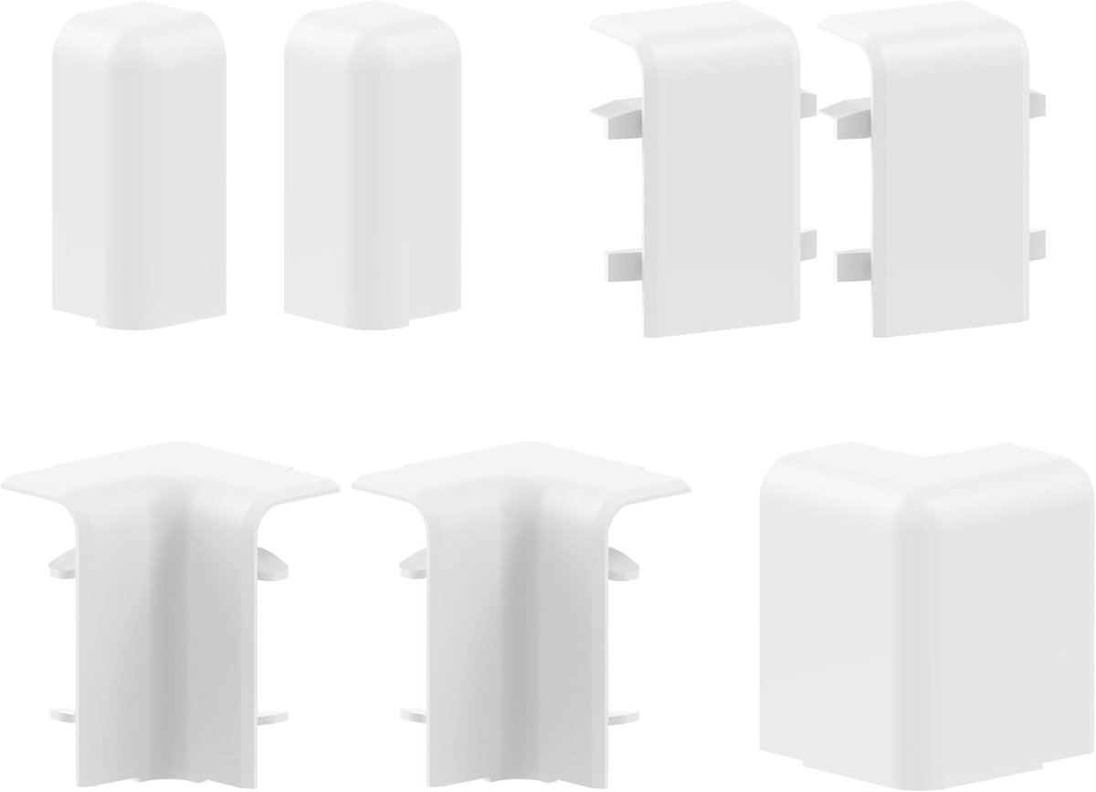 Thijox - Accessoireset Plint 20 x 50 Wit - 2 x Binnen- en Buitenhoeken, 2 x Connectoren, Eindstukken voor Netjes en Veilig Kabelbeheer