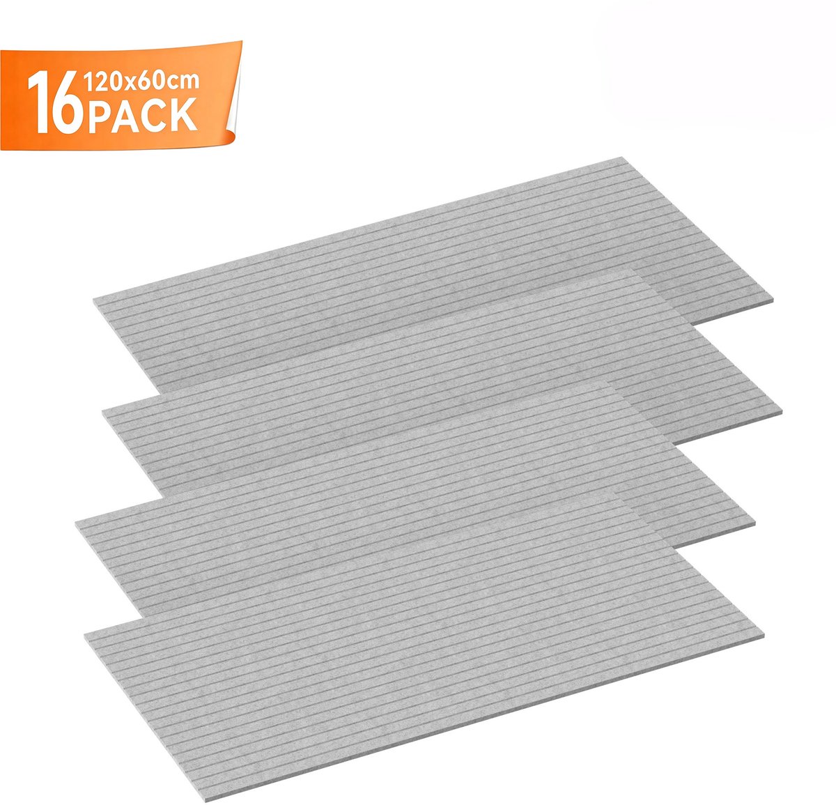 Akoestische Panelen 16 Stuks 120x60 cm – Geluidsabsorberende Wandpanelen van Polyester – Wanddecoratie voor Studio, Kantoor en Thuisbioscoop – Lichtgrijs