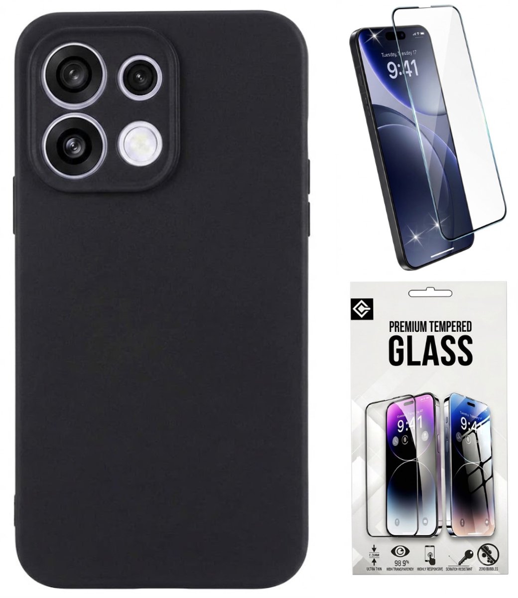 Casemania Hoesje en Glas Geschikt voor Oppo Reno16 F 5G - Zwart - Siliconen Back Cover + 1x Tempered Glazen Screenprotector