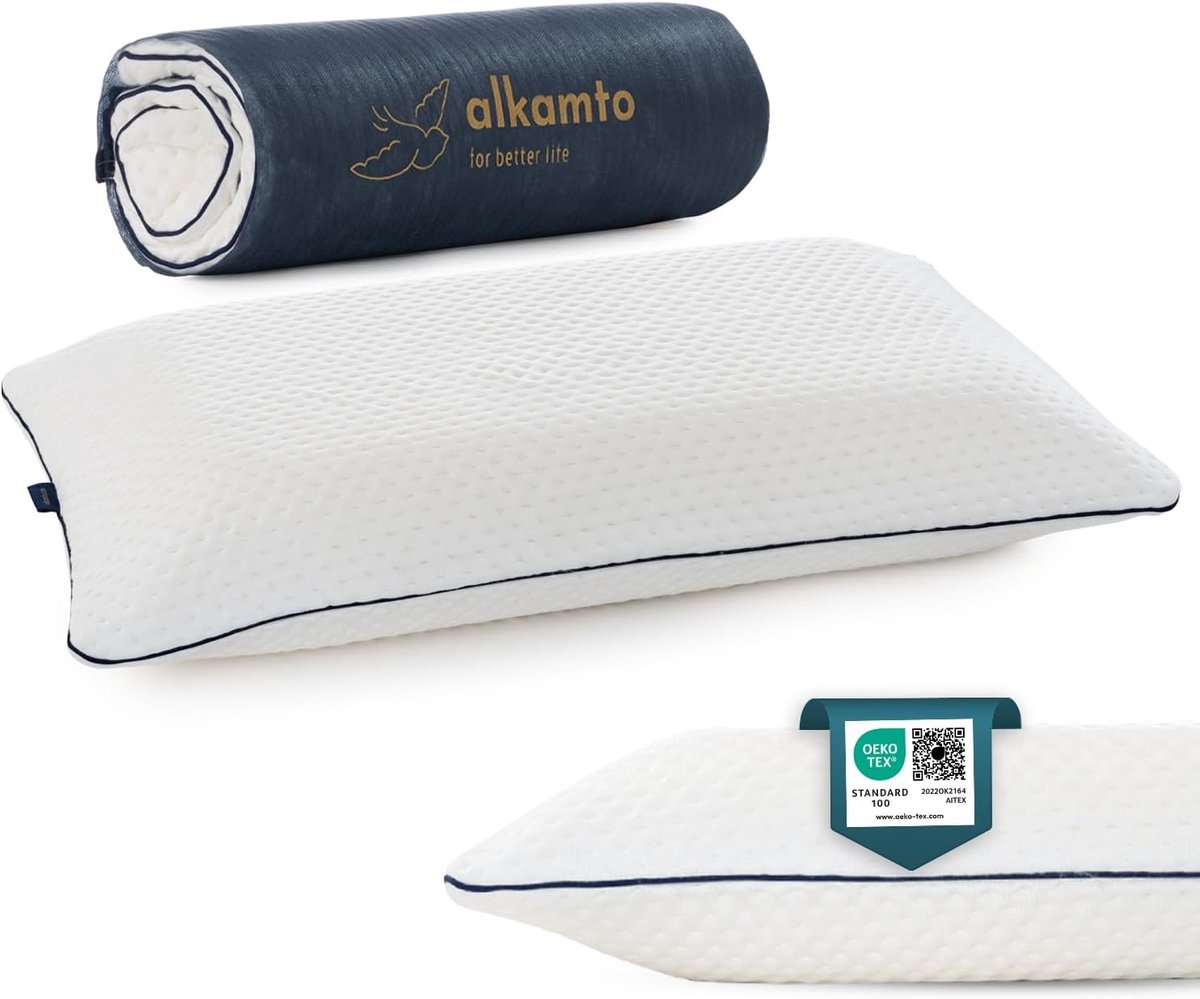 Thijox - Alkamto Memory Foam Hoofdkussen 70 x 45 cm - Ergonomisch Neksteunkussen - Oeko-Tex Gecertificeerd - Hypoallergeen - Thermoregulerende Overtre