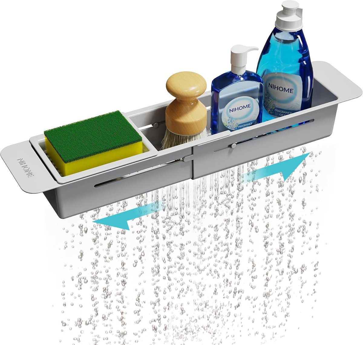 SnelShoppen - Pull-out Keuken Organizer Boven de Wastafel - Telescopische Sponsopberger - Verstelbare Afmeting - Ruimtebesparend - Antislip Pads - Com