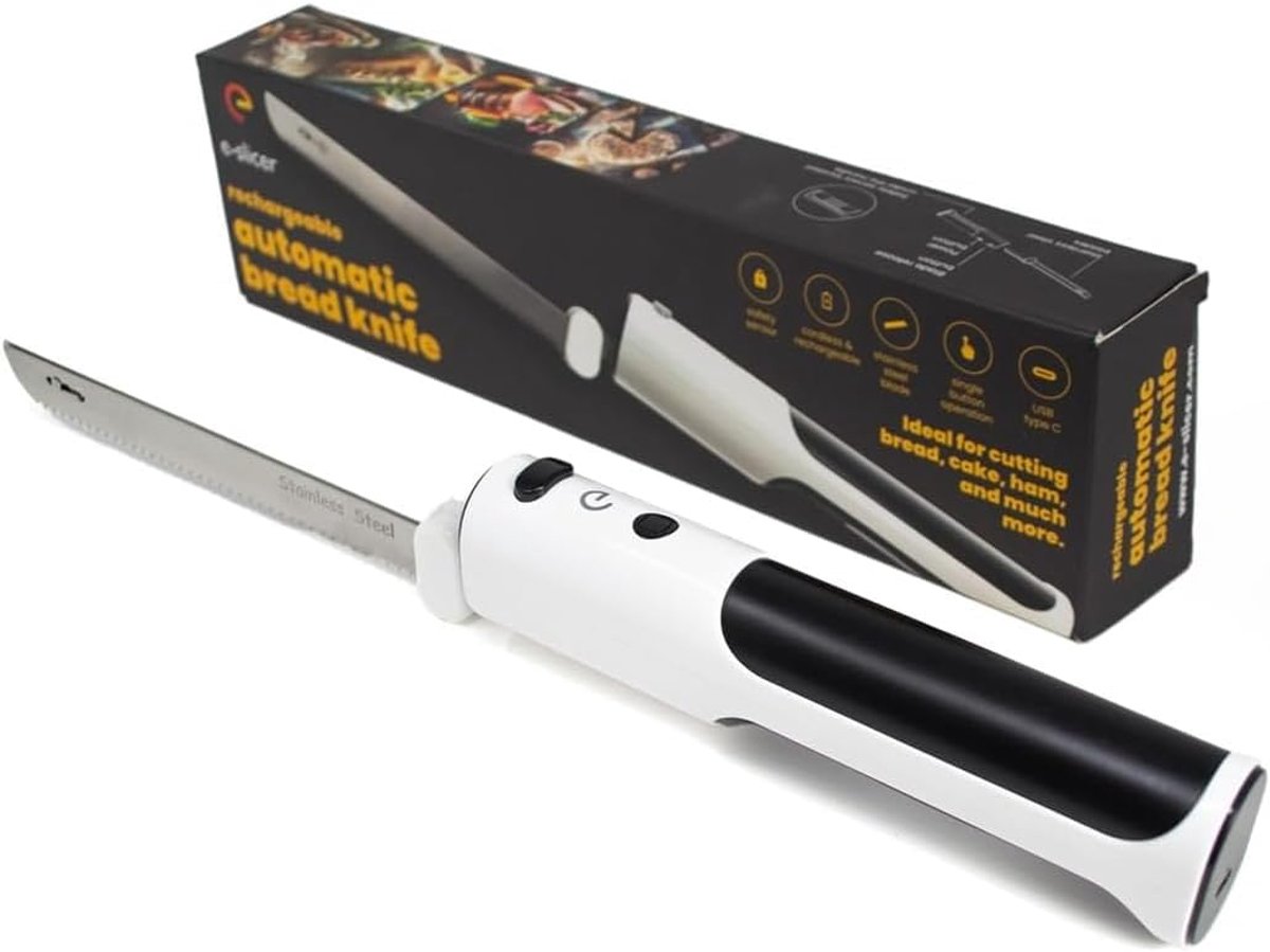 SnelShoppen - Motoriseerde Broodmes met Verwijderbare Golfbladen | Draadloos & USB-C Oplaadbaar | Voor Brood, Groenten, Vlees | Automatische Snijfunct