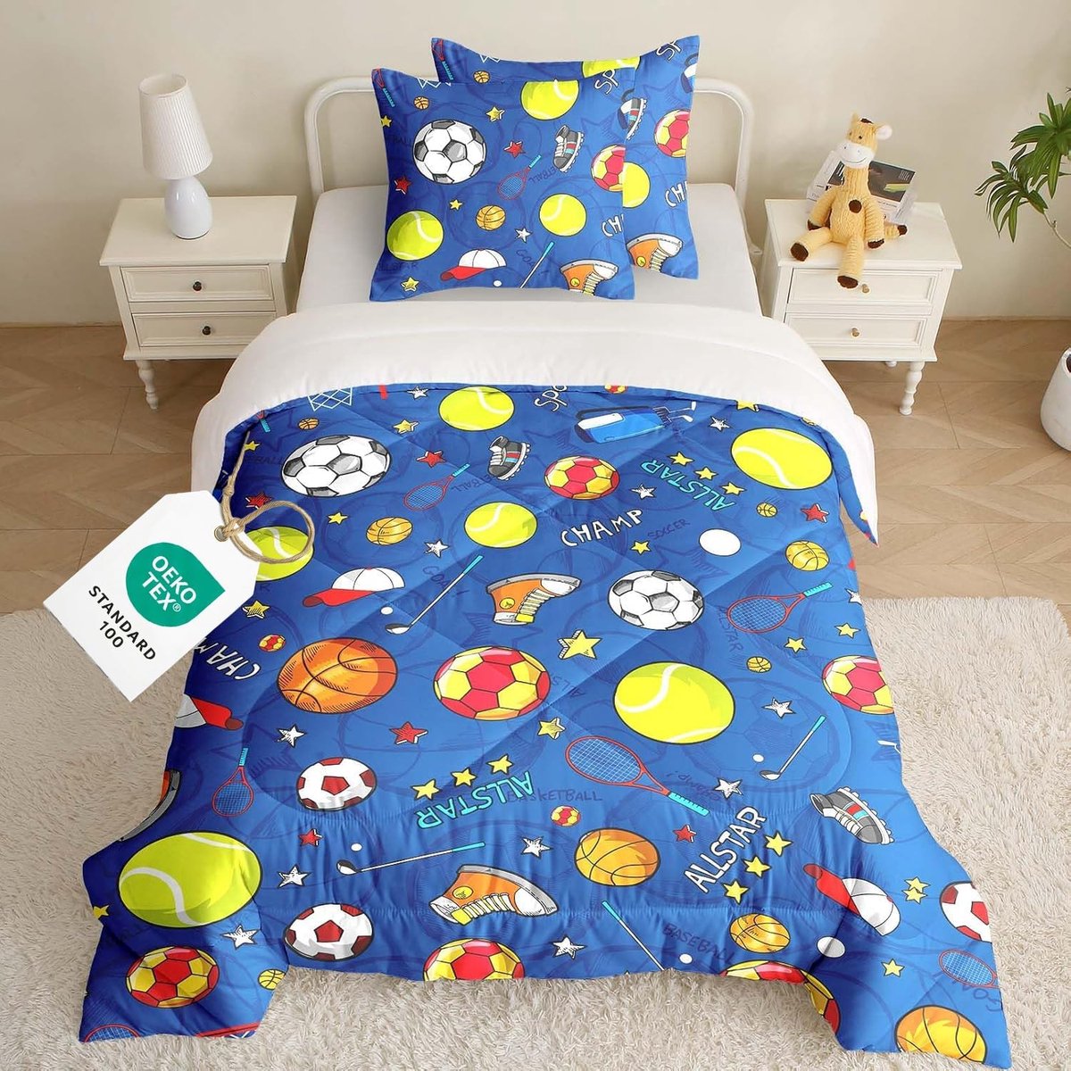 Thijox - Beddengoedset 3-delig voor jongens, Dekbed 135 x 200 cm + 2 Kussenslopen 80 x 80 cm, Zacht Microvezel Donsdekbed met Kunstvezeldeken en Draag