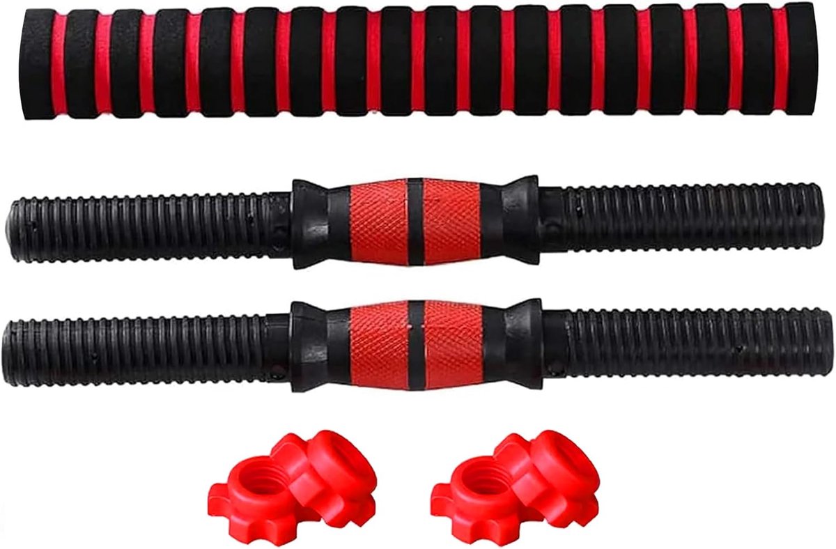 Thijox - Verstelbare Halter Gewichtenset - 2x 15,74 inch Halterstangen en 1x Verbindingsstang voor Thuis Sportschool - Zwart & Rood - ABS + Stalen Bui