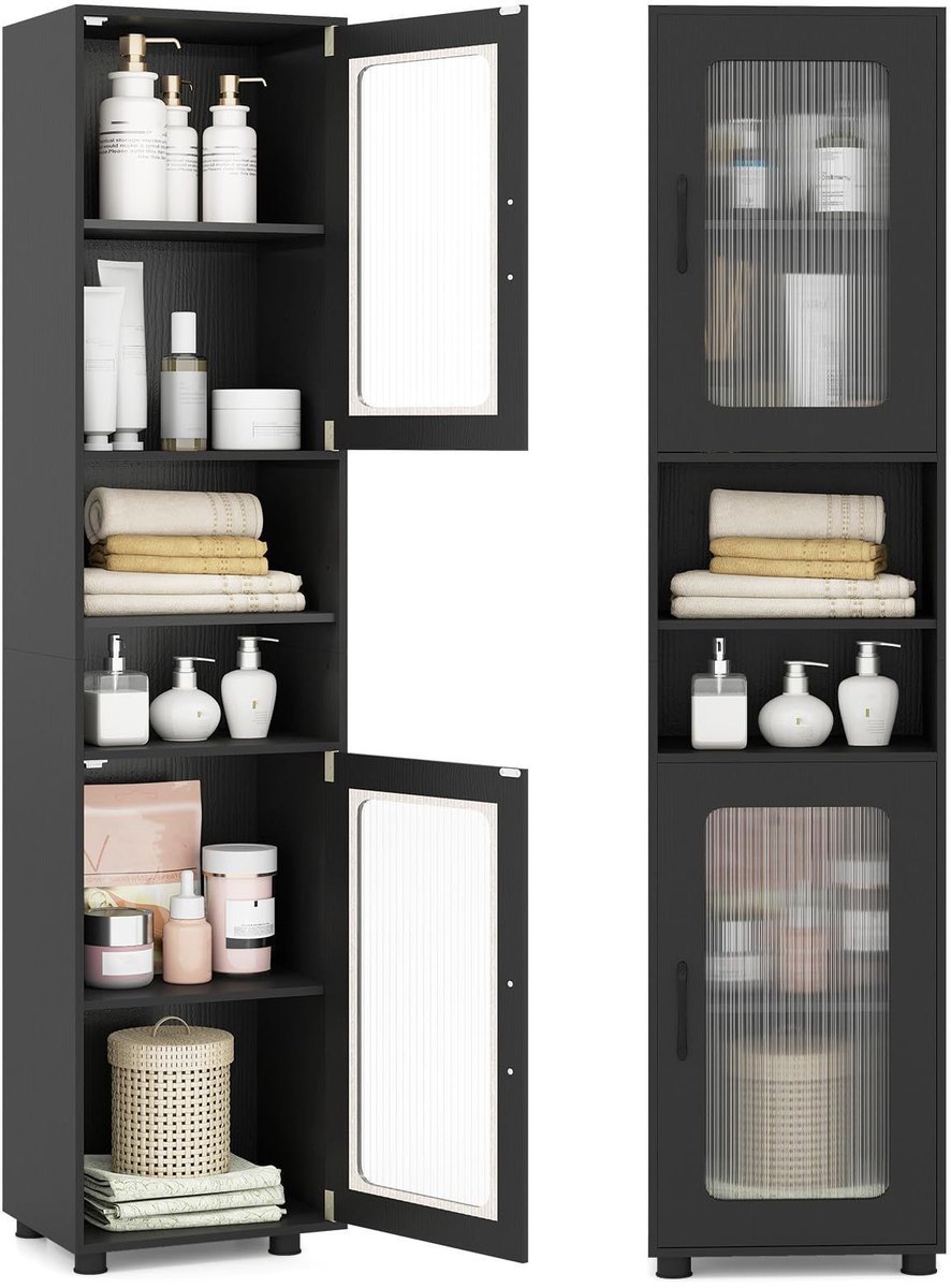 SureDeal® - Badkamerkast - Hoog - Transparante Glazen Deuren - Verstelbare Planken - 40x30