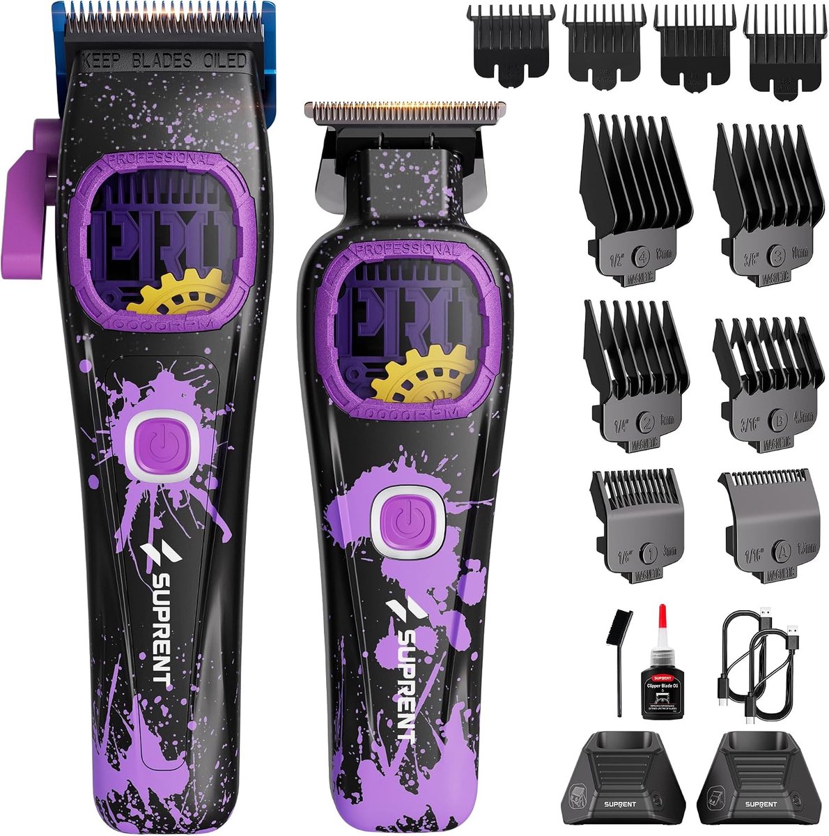 Thijox - Professionele haarschaarkit voor heren - Draadloze tondeuse met zero-gap trimmer, sterke motor, titanium gecoate messen en laadstation voor p
