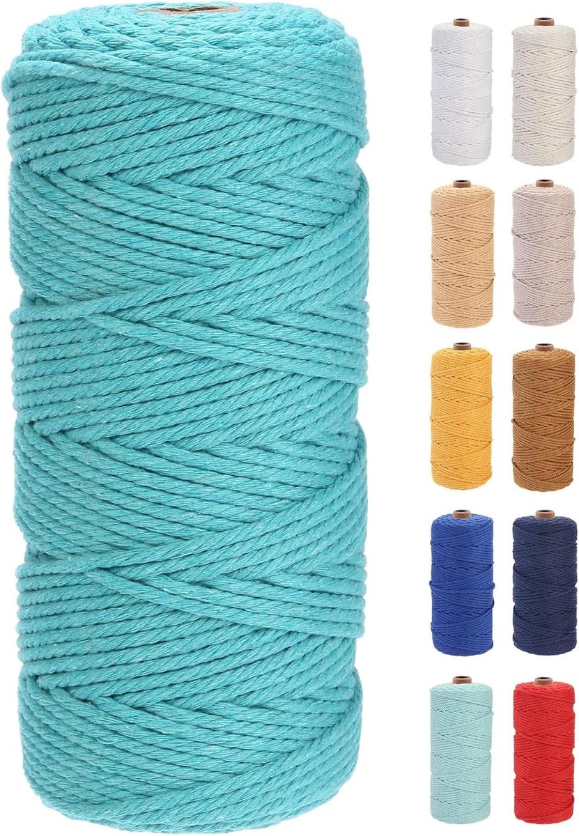 Premium Katoenen Macrame Touw 3 mm x 100 m - Zacht en Duurzaam voor Macrame Projecten, Perfect voor Knopen en Creatieve Ambachten