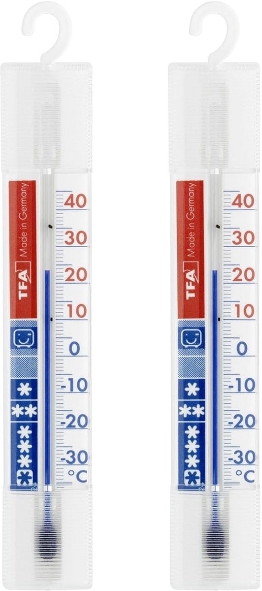 Thijox - Set van 2 analoge koelkastthermometers, vriezerthermometer met koelzones, wit, eenvoudig te bevestigen, voor keuken en voedselbewaring