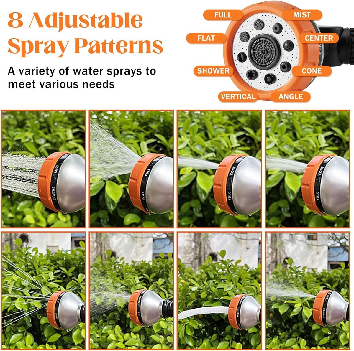 Thijox - Gietstaaf 47 cm - Handdouche Tuinsproeier met 8 Sproeibeelden - Duimbediening - Tuinslang Mondstuk - Afneembaar - Zinklegering en ABS - Perfe