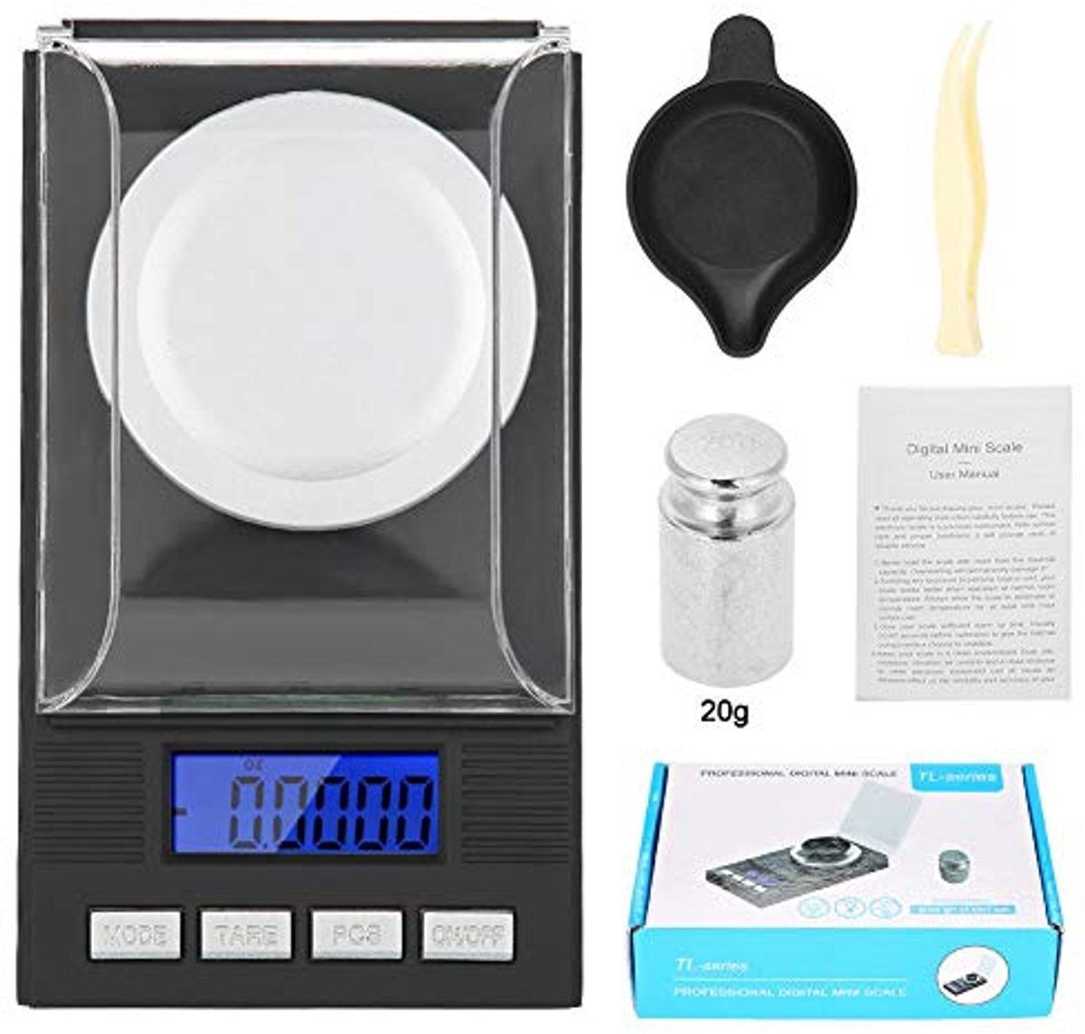 SnelShoppen - Digitale Juwelenweegschaal met LED Display, Hoge Precisie 0.01g Pocket Juwelenweegschaal met Kalibratie, Tangen en Schalen tot 20g