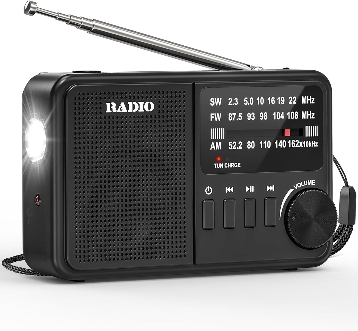 Thijox - Kleine Draagbare Radio AM/FM/SW met Bluetooth, Ideaal voor Joggen, Wandelen, en Camping, Inclusief Hoofdtelefoonaansluiting en TF-kaartaanslu