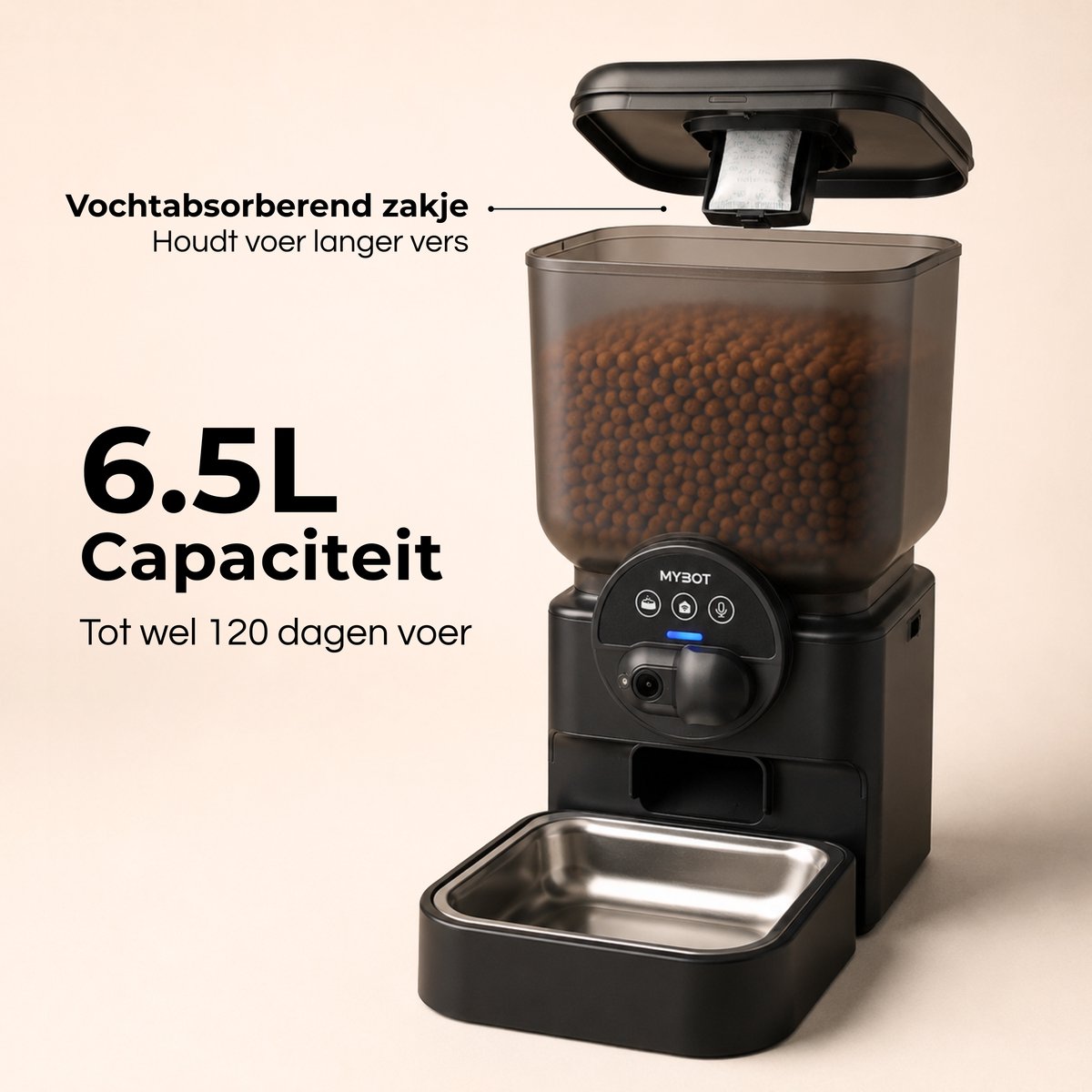 MYBOT Automatische Voerbak met Camera - Kat en Hond - Zwart thumbnail 3