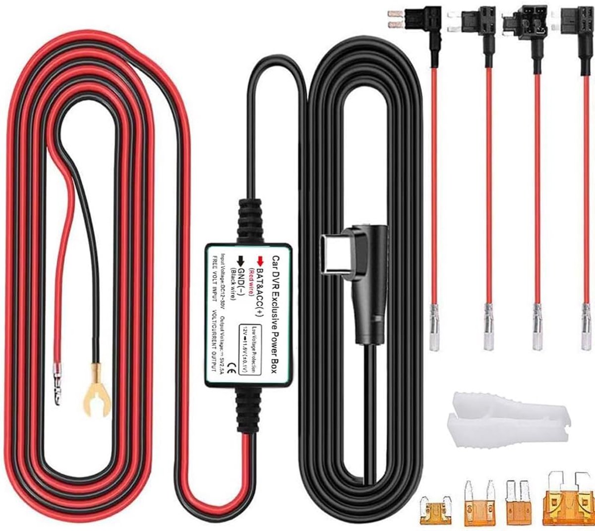 Thijox - Dash Cam Hardwire Kit Type C USB 12V-24V naar 5V met Laagspanningsbeveiliging 13ft Oplader voor Auto Dashcamera