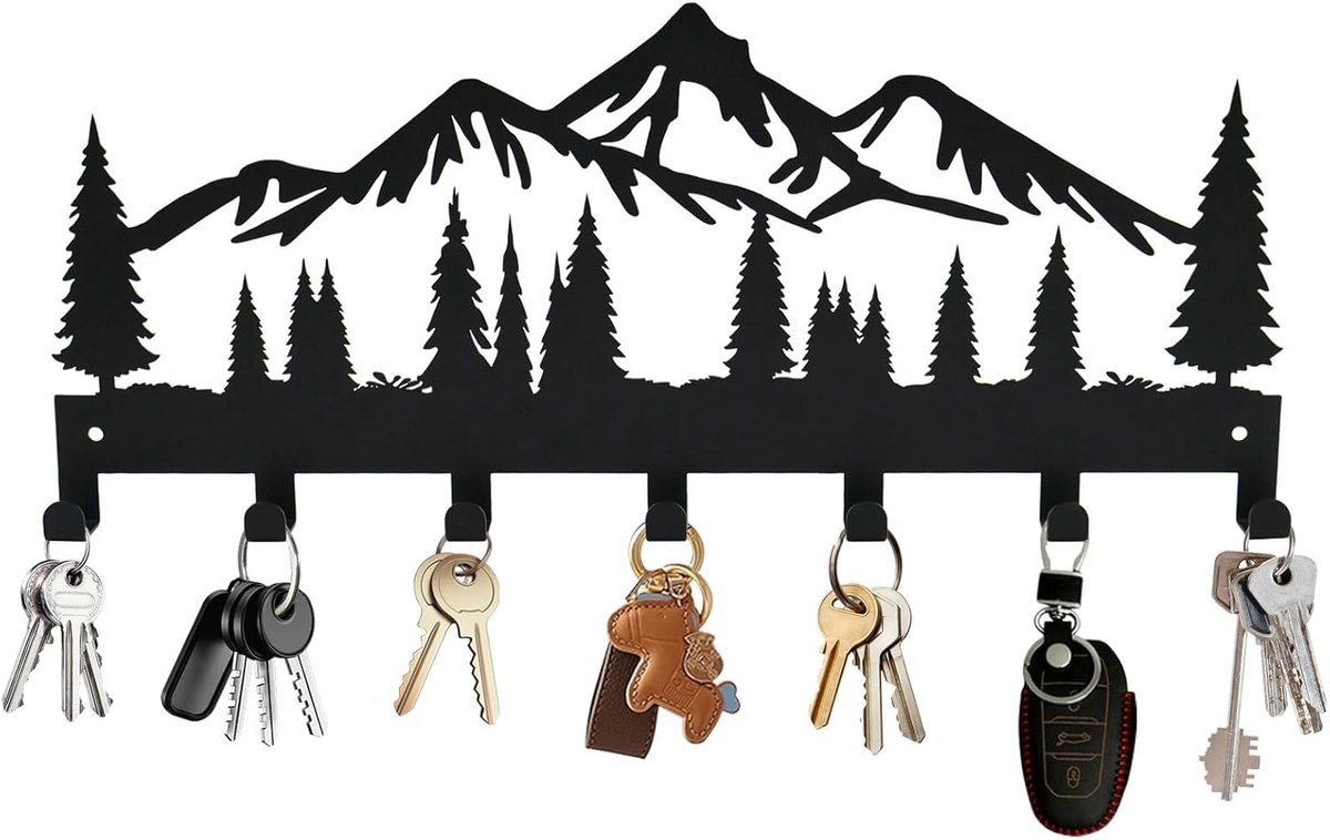 SnelShoppen - Wand Key Holder met 7 Haken | Metaal Sleutelhouder Organizer Rack voor Entree, Hal, Keuken, Kantoor | Decoratief in Zwart (11.4 inch Bre