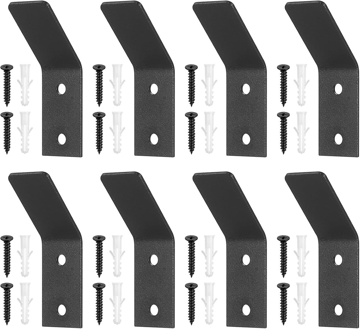 Thijox - 8 Stuks V-vormige Kledinghaken, Zwart, Metalen Wandhaken om te Schroeven voor Kapstok, Hoed, Jassen, Keuken, Badkamer, Woonkamer, Slaapkamer