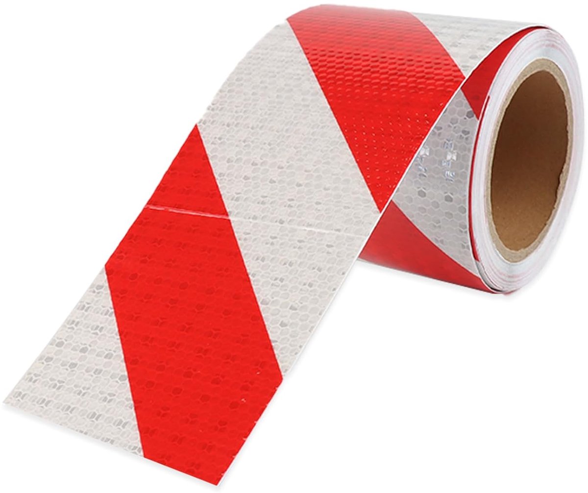 Thijox - 10cm x 10m Waterdichte Rood en Wit Reflecterende Tape, Vinyl Prismatische Veiligheidswaarschuwingstape Roll voor Hoge Zichtbaarheid, Ideaal v