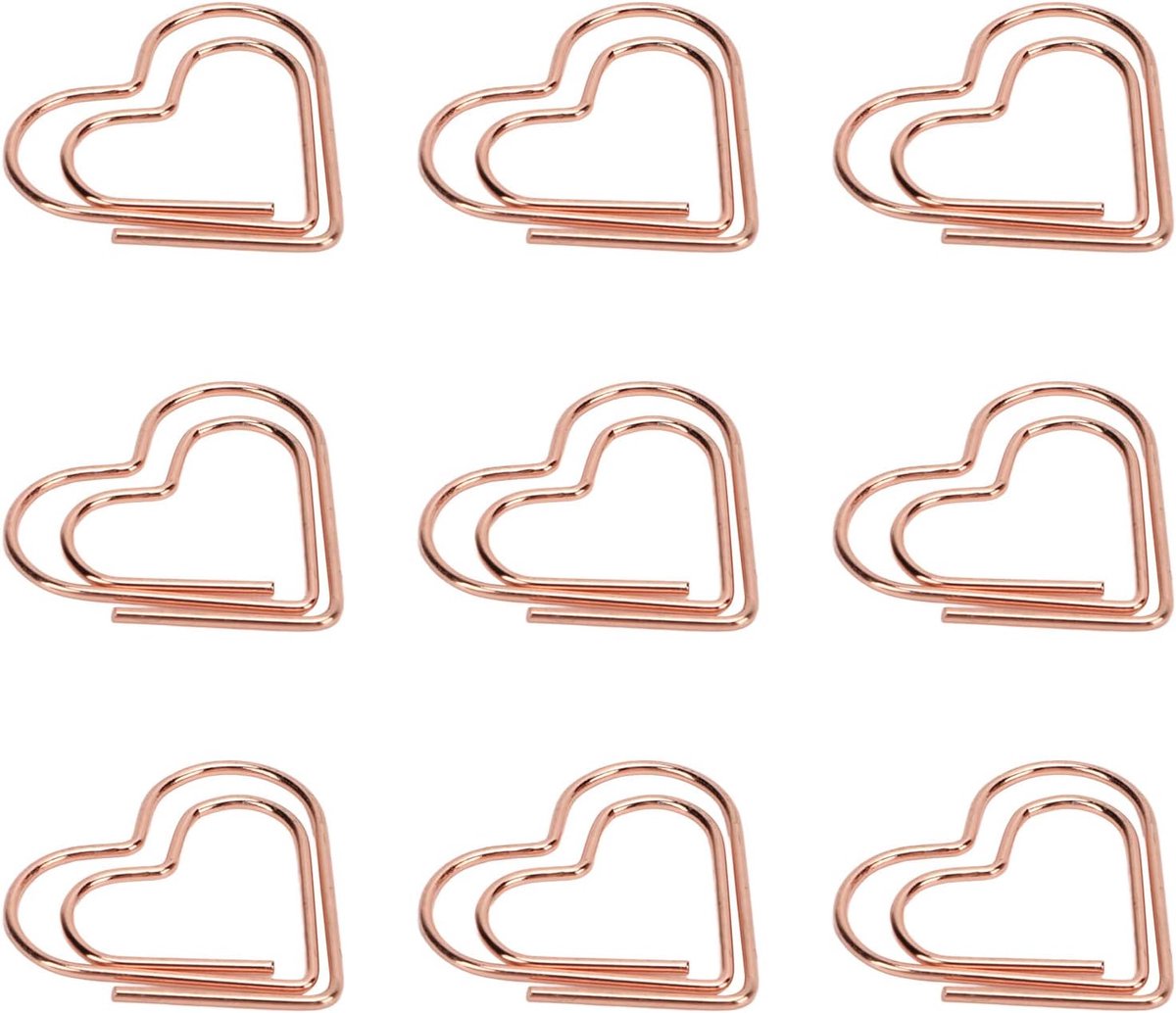 Thijox - Leuke metalen paperclips - 100 stuks hartvormige rose gouden kantoorclips - Stijlvolle paperclips voor school en kantoor - Draagbare geliefde
