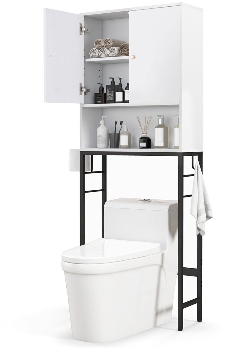 SureDeal® - Badkamerkast - Opbergkast Boven Toilet - Deuren Verstelbare Plank - Badkamer W