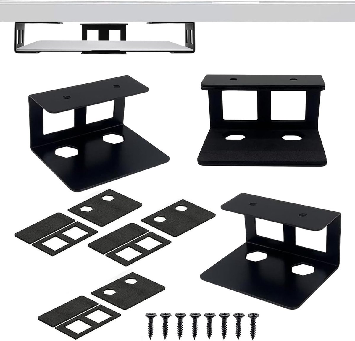 Multifunctionele onder- en wandhouder voor laptops, 3 stuks met antislip pads en schroeven, geschikt voor apparaten tot 3,5 cm dik