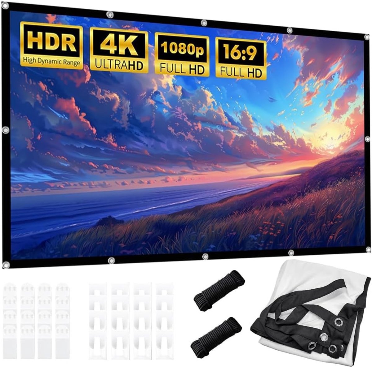 Opvouwbaar dubbelzijdig projectorscherm 16:9 HD, draagbaar voor thuisbioscoop, school en vergaderingen (wit, 254 cm)