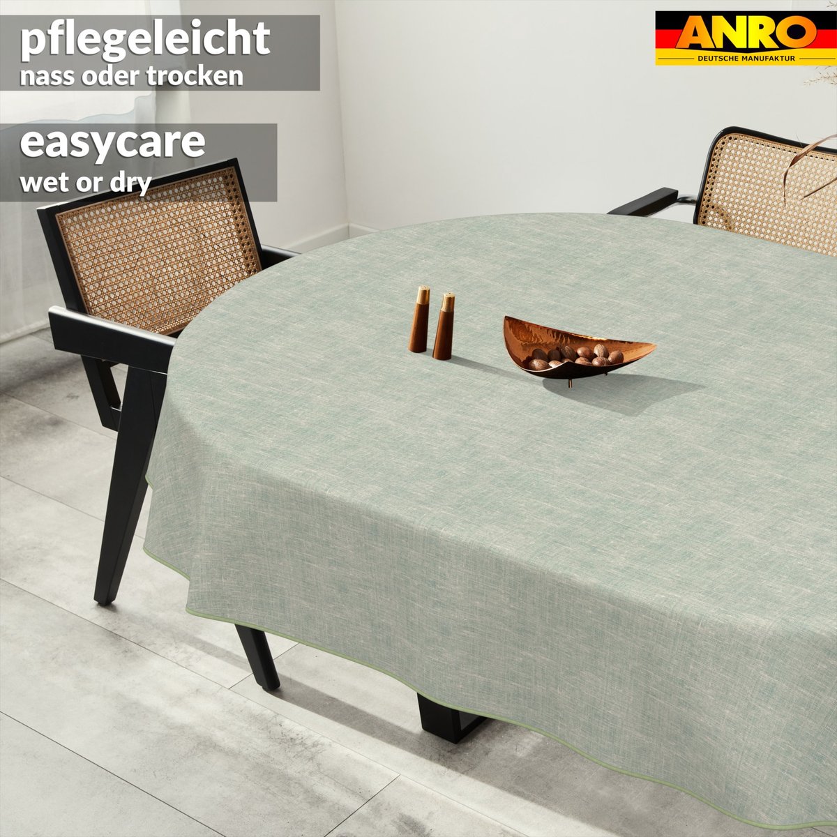 ANRO Tafelkleed Effen linnenlook Blauw Ovaal 220x140cm Met sierband Afwasbaar Waterafstotend