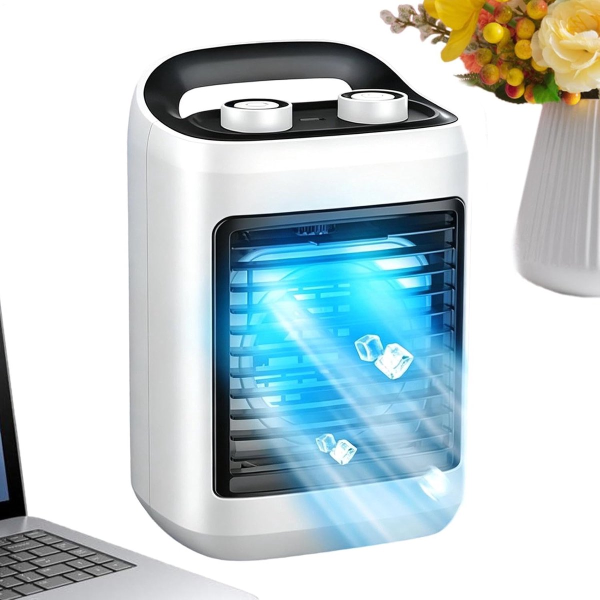 Mini Airconditioner - Draagbare Ventilator - Persoonlijke Verkoeling - Herbruikbare IJskristal - 17x13x25cm - Wit