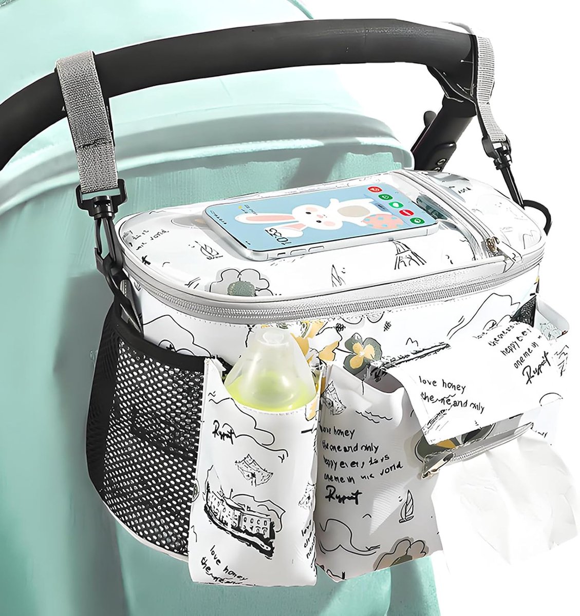 Kinderwagen Organizer - Baby Opbergtas - Baby Benodigdheden - Doorzichtig Touchscreen - 30 x 20 x 18 cm - Kasteel
