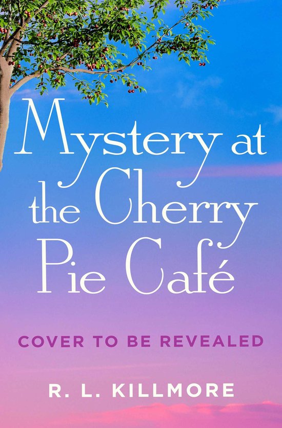 Couverture du livre 'Mystery at the Cherry Pie Café' par R. L. Killmore. Le ciel est bleu avec des nuages roses. Une branche de cerisier surplombe le titre.
