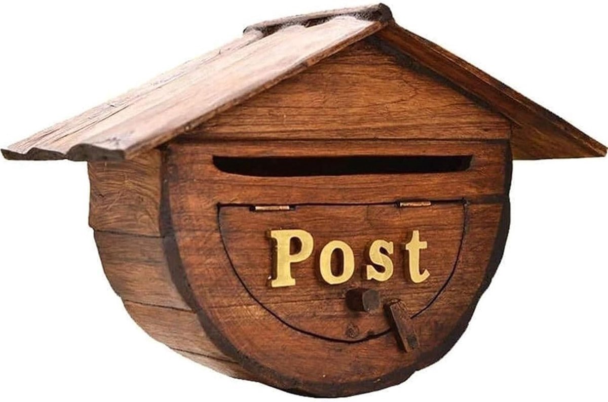 Hangende brievenbus - Wandmontage brievenbus - Post ontvangen - Antieke stijl - 26x39cm - Houtkleurig