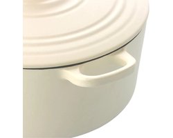 BK Bourgogne Braadpan Gietijzer 28cm/6.7l - inductie braadpan - gietijzeren braadpan - ovenbestendig tot 230 graden - deksel met druipringen - wit geëmailleerde binnenkant - Cream White