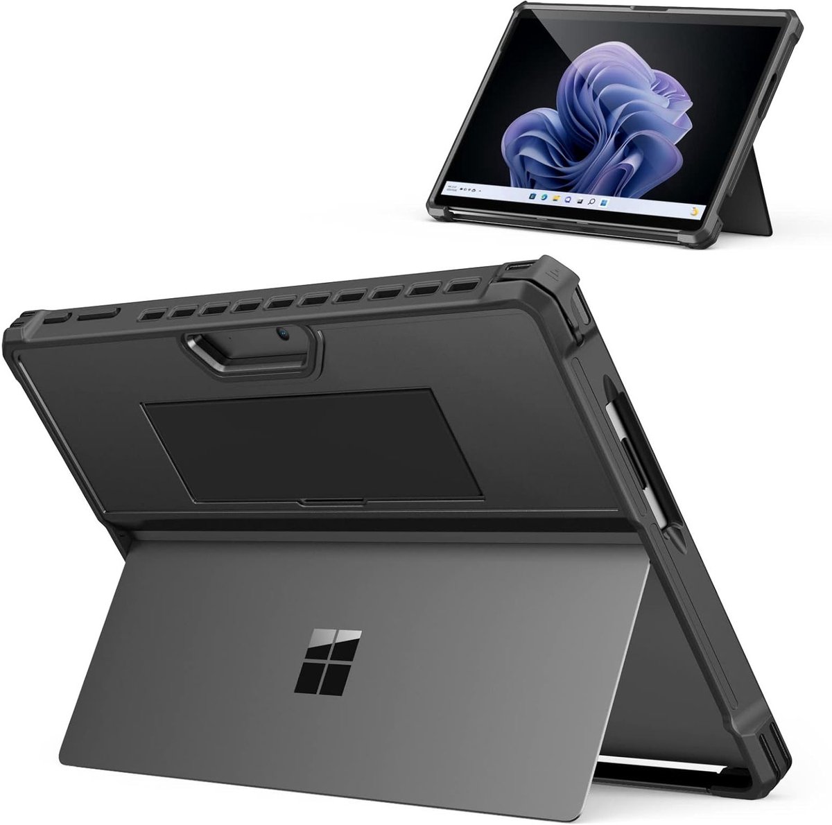Beschermende Rugged Case voor Microsoft Surface Pro 11, 10 en 9 - Inclusief Hand Strap en Geschikt voor Type Cover Keyboard, Zwart
