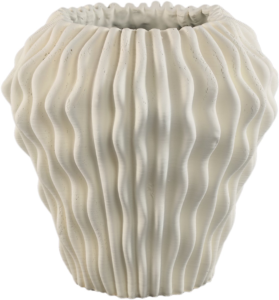 PTMD Barren White Cement Round Vase 3D Wavy Pattern L