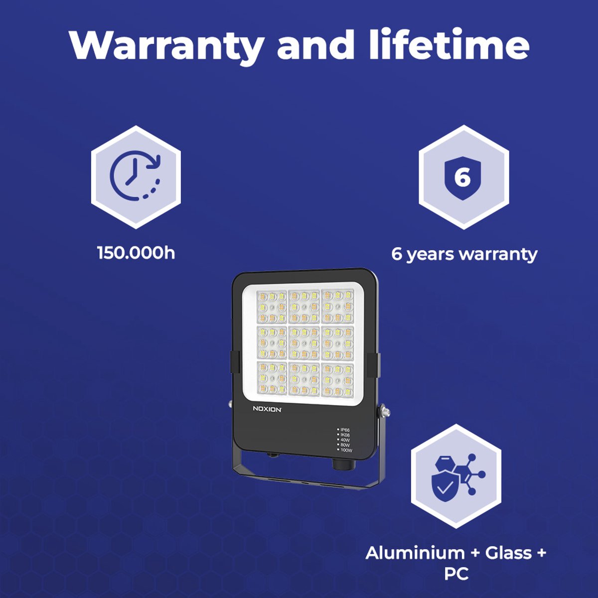 Noxion LED Floodlight Beam V2.0 80W 11200lm 90D - 830-840-865 CCT | IP66 - Asymmetrisch Type II.